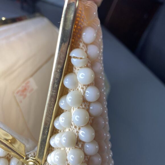 Vintage JEM Handbag Lucite Beaded Hand-Made British Hong Kong Cream Mid Century - Picture 7 of 16
